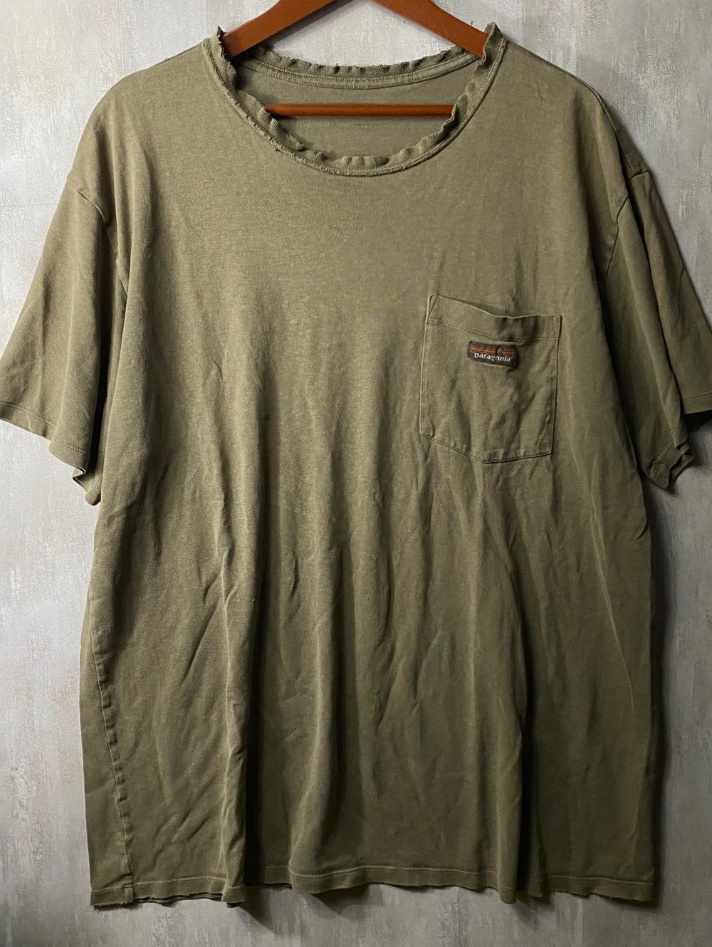 Vintage Patagonia Olive Green Pocket Tee Distressed Thrashed Oversized XXL Tee